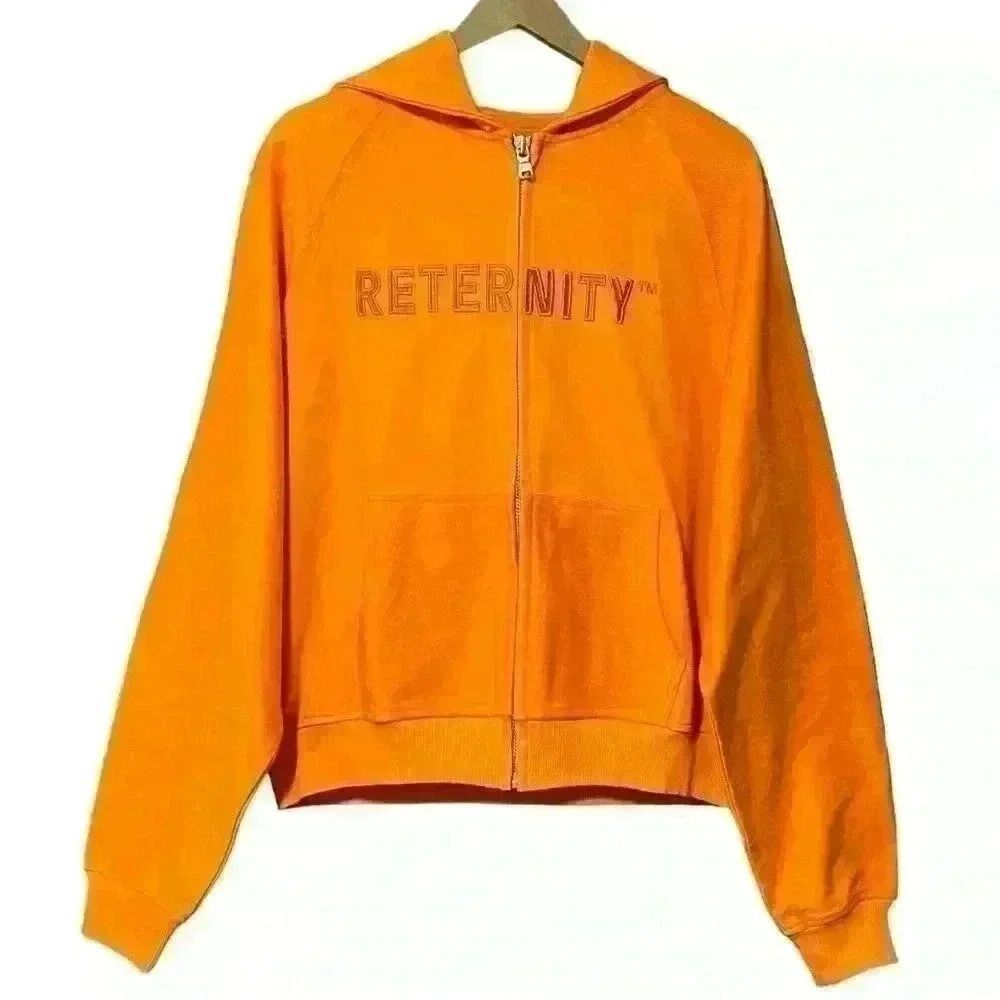Reternity Full Zip Raglan Hoodie Men’s S Orange 3d Logo Streetwear Y2k Nwt — image 3 of 8